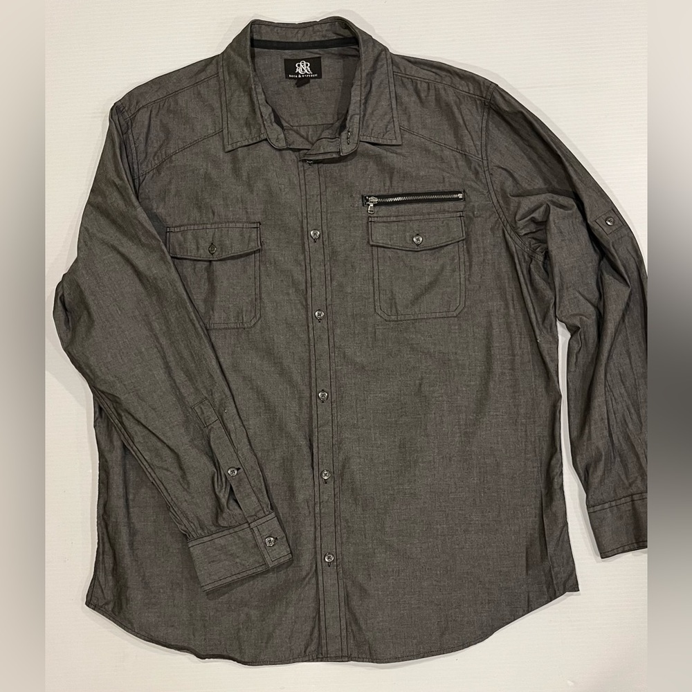Rock & Republic Shirt Mens XXL Black Long Sleeve Button Down Adult Casual
